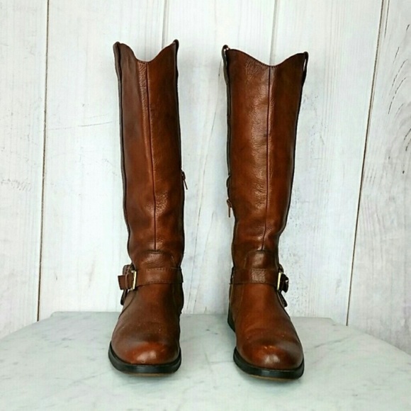 Miz Mooz Brown Leather Boots w/ Gold Buckle Detail - Picture 2 of 8